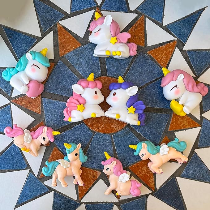 Mood Lab Miniature Unicorn Figurines Set - Funny Mini Statue Kit of 9 pcs - Unicorn Fairy Garden Accessories