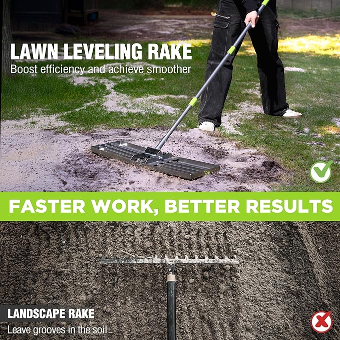 WORKPRO Lawn Leveling Rake, Heavy Duty Leveling Rake with 30” x 10” Ground Plate, Yard Leveling Rakes with 6FT Adjustable Handle, Metal Lawn Leveler for Garden, Backyard, Golf Course, Farm, Pasture