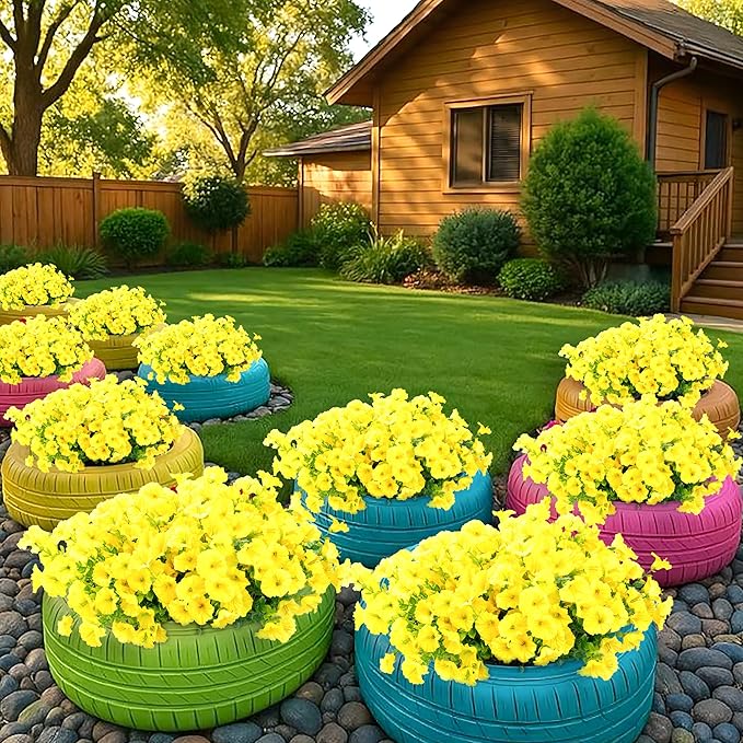 Artificial Flowers for Outdoor Indoor Garden Home Decoration, Faux Flower Daisy with Eucalyptus Leaves Fake Plants Greenery Boxwood Porch Patio, 12 Bundles