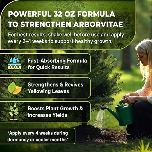 Leaves and Soul Professional Arbor Vitae Tree Fertilizer Liquid Concentrate - 6-4-6 Blend for Arbor Vitae, Garden Use - Liquid Plant Food for Arbor Vitae Trees and Shrubs Outdoors - 32oz