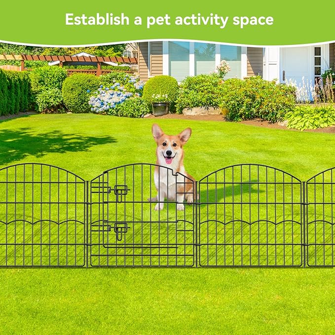 Decorative Garden Fence 6 Panels 12ft (L)×24in (H) No Dig Animal Barrier Fencing with 5 Panels + 1 Gate, Metal Garden Fences Rustproof Wire Border Temporary Dog Fence for Patio Outdoor Yard Lawn