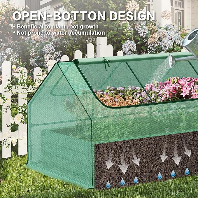 Aoodor 6ft. x 3ft. x 1ft. Raised Garden Metal Bed Mini Greenhouse Kit with 2 Roll-up Zipper Doors, for Vegetables Herbs and Flowers