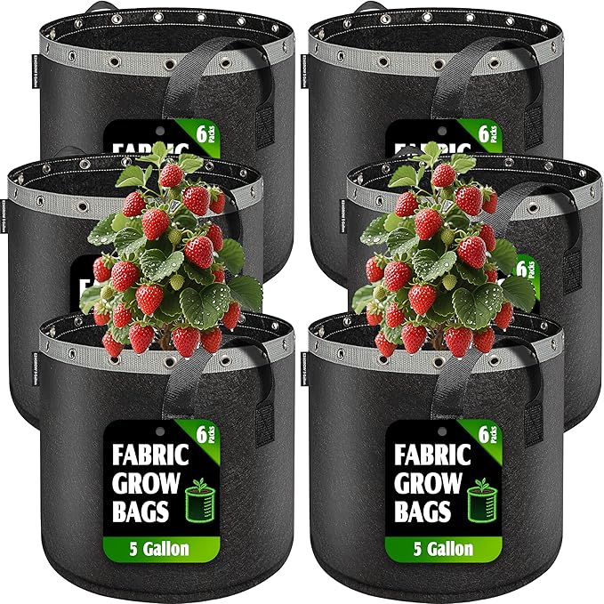 5 Gallon Grow Bags 6 Pack,Fabric Pots 5 Gallon for Healthy Plant Growth - Durable and Reusable Garden Bags to Grow Vegetables,Fruits,and Flowers