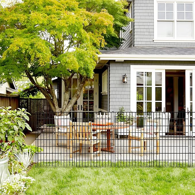 Garden Fence 40 inch H x 28 inch W (10 Panels, Total Length 23 ft) Metal Decorative Fence No Dig Rustproof Animal Barrier Fencing for Dog, Rabbits, and Patio,Yard