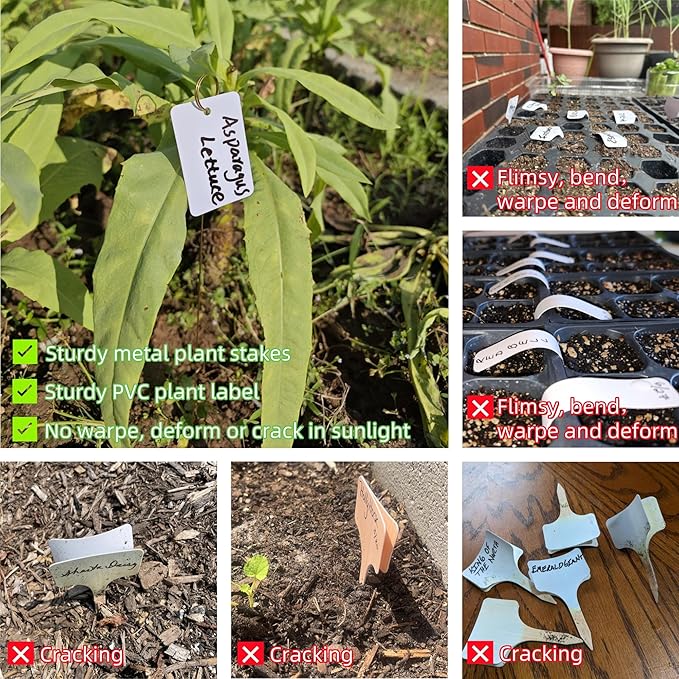 Plant Markers & Garden Labels Kit, All-in-One with 20 Golden 12 Inch Metal Stakes & 40 Waterproof Reusable Tags, Ties and Marker for Outdoor and Indoor Potted Plants