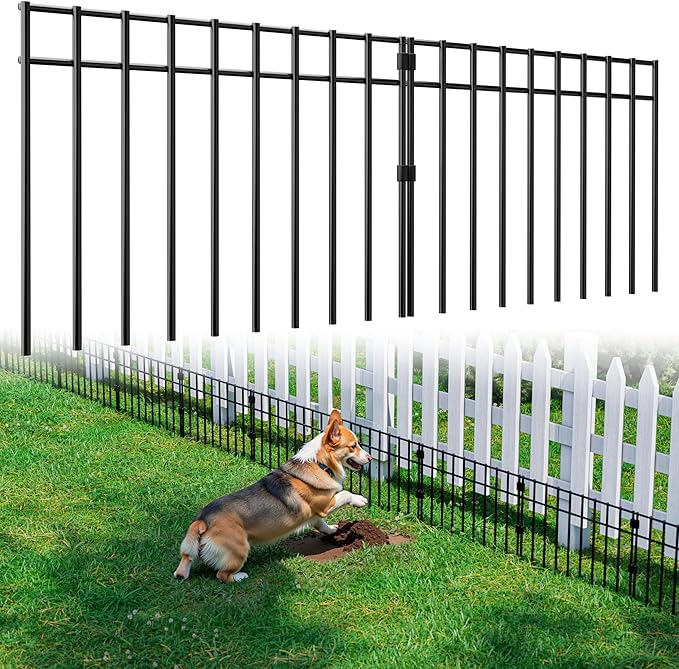 15 Pack - 17"x12" Animal Barrier Fence, 21Ft(L) No Dig Fence for Dogs with Strong Snap Connect, 4 Gauge Black Powder Coated Steel, Dog Rabbits Fence Barrier for Outdoor Landscaped Yard