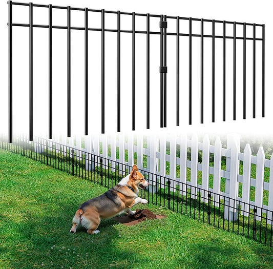 15 Pack - 17"x12" Animal Barrier Fence, 21Ft(L) No Dig Fence for Dogs with Strong Snap Connect, 4 Gauge Black Powder Coated Steel, Dog Rabbits Fence Barrier for Outdoor Landscaped Yard