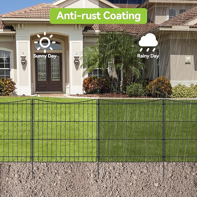 INJOPEXI Decorative Garden Fence 6 Panels 11.8ft(L)×24in(H) Garden Fences with 6 Panels Rustproof Metal Wire No Dig Temporary Animal Barrier Fencing Dog Fence for Yard Outdoor Patio - Without Gate