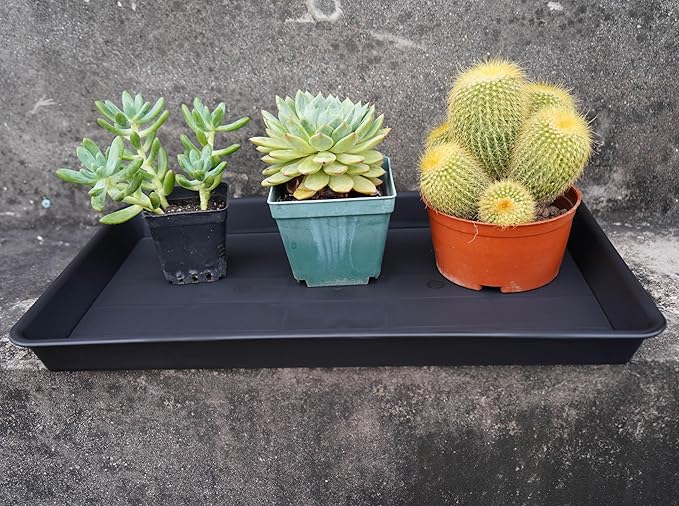 4 Pack Plant Saucer Tray Rectangular, Plant Growing Nursery Trays, Heavy Sturdy Seed Starting Trays, Plants Starter Saucers for Indoors No Holes, Seed Starter Growing Tray (17.5"x10.6", Black)