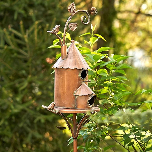 Copper Colored Multi-Birdhouse Stakes, Room for 2 Bird Families in Each (Farm Silos)