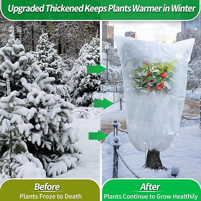 Avalution Plant Covers Freeze Protection, 5 Packs Frost Cloths for Outdoor Plants, 40" X47" Reusable Frost Blankets, 2.2oz Tree Cover Freeze Protection Drawstring Bags for Potted Shrub