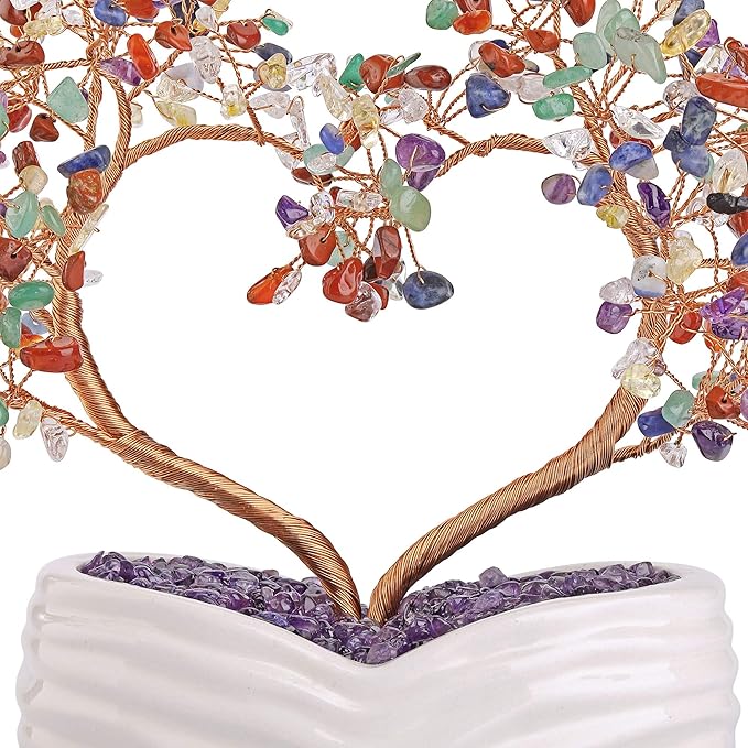 Jovivi 7 Chakra Healing Crystal Heart Money Tree Healing Gemstone Bonsai for Wedding Ceremony Reiki Balancing Energy Meditation Feng Shui Wealth & Good Luck Home Indoor Office Decor 7.87"-8.26"