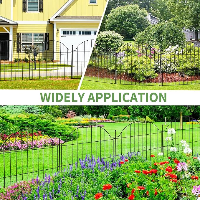 Decorative Metal Garden Fence with Gate Lock 10 Panels, 24in (H) x 20ft (L) No Dig Dog Fence Outdoor for Yard, Temporary Rustproof Metal Wire Rabbit Dog Garden Border Fencing for Patio