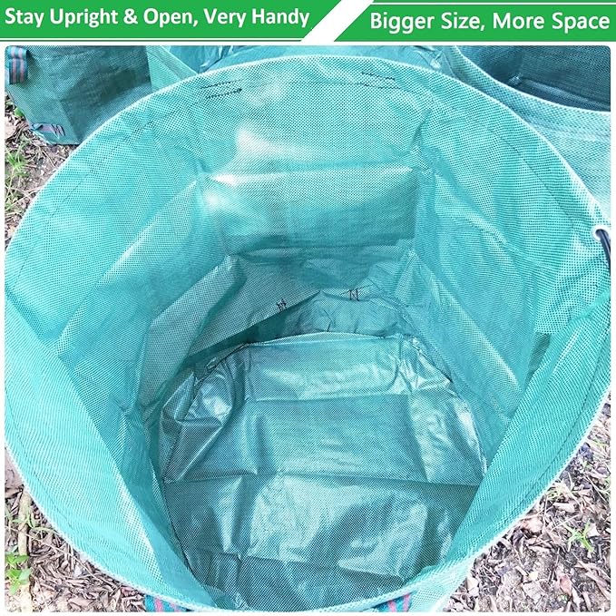 Professional 3-Pack 106 Gallons Lawn Garden Bags (D31, H31 inches) Reusable Yard Leaf Waste Bags with Coated Gardening Gloves - Storage Bag,Patio Bag,Laundry Container,Trash Can with 4 Handles