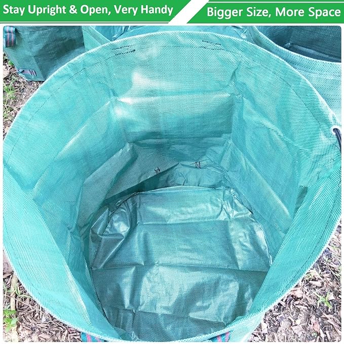 Standard 2-Pack 16 Gallon Yard Lawn Garden Bags (D18, H15 inch) with Gardening Gloves, Yard Waste Bags,Patio Debris Container,Camping Trash Bin,Recycling Bag,Laundry Bin,Lawn Weeds,Leaf Bags 4 handles