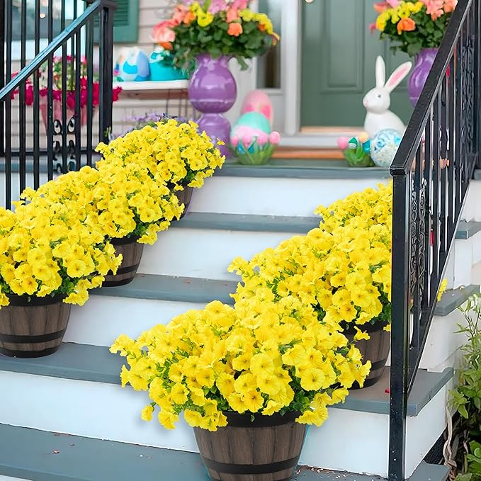 Artificial Flowers for Outdoor Indoor Garden Home Decoration, Faux Flower Daisy with Eucalyptus Leaves Fake Plants Greenery Boxwood Porch Patio, 12 Bundles