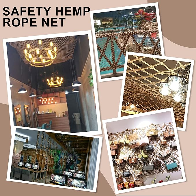 Safety Hemp Rope Net Kids Climbing Tree House Children Netting Balcony Stairs Fence Railing Garden Playground Protection Heavy Duty Indoor & Outdoor Decor Rope Net 8mm/8cm 6.6x6.6ft(2x2m)