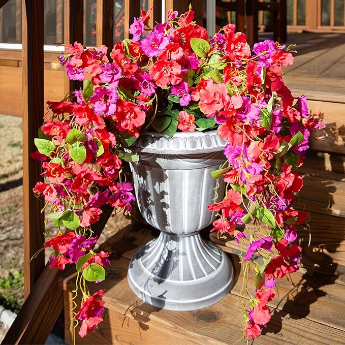 Artificial Hibiscus Fake Hanging Flowers Plants for Outdoors Spring Decoration, 2pcs Faux Silk Outside Hibiscus Long Trailing Vines Realistic UV Resistant for Front Door Planter Porch Patio Yard Urn