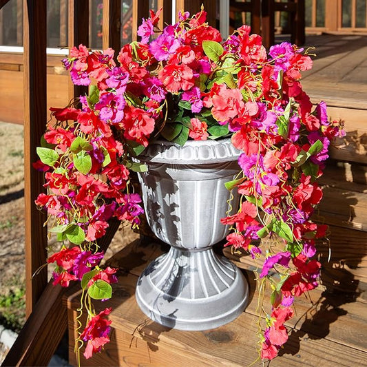 Artificial Hibiscus Fake Hanging Flowers Plants for Outdoors Spring Decoration, 4pcs Faux Silk Outside Hibiscus Long Trailing Vines Realistic UV Resistant for Front Door Planter Porch Patio Yard Urn