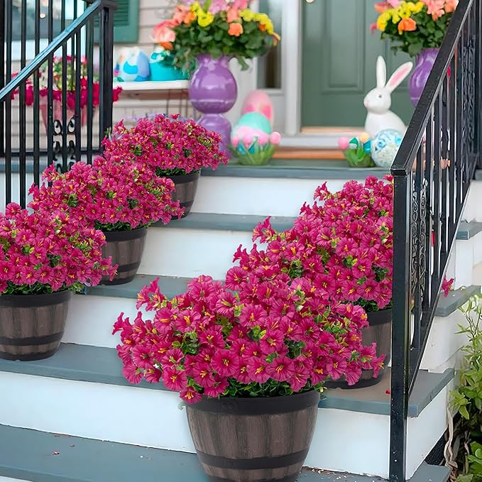 Artificial Flowers for Outdoor Indoor Garden Home Decoration, Faux Flower Daisy with Eucalyptus Leaves Fake Plants Greenery Boxwood Porch Patio, 12 Bundles