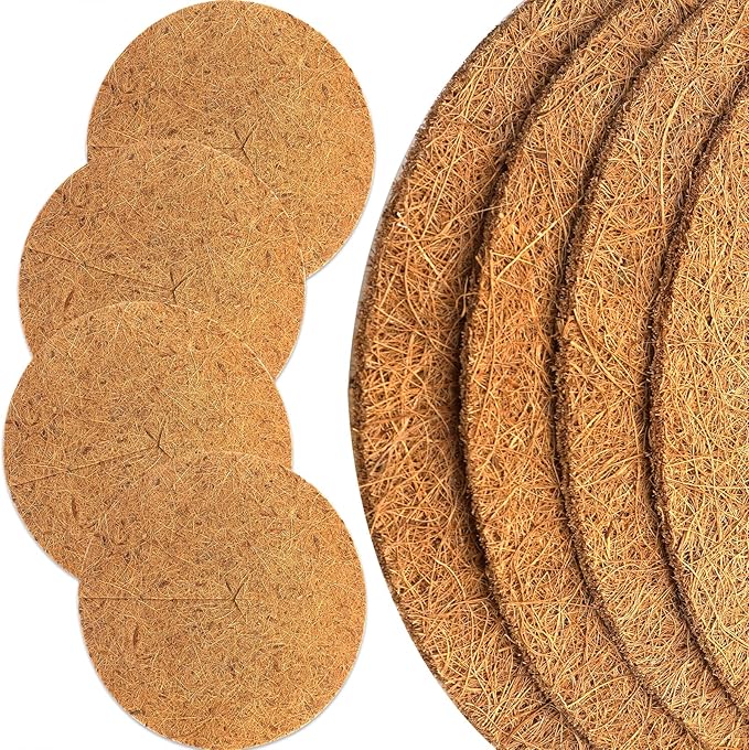 Coconut Fiber Mulch Discs for Plant Frost Cold Protection in Winter, 15.7inches/ 40cm Large Diameter Plant Protection Cover Coco Coir Mulch Ring, 4pcs Set