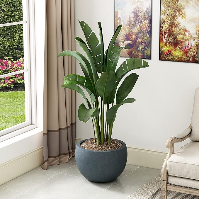 Kante 19.9" Dia Round Concrete Planter, Outdoor/Indoor Large Bowl Plant Pots with Drainage Hole and Rubber Plug for Garden Patio Balcony Home, Dark Gray