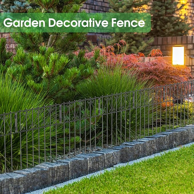 NANANARDOSO 25 Pack Animal Barrier Fence, 17 Inch(H) X 10 Ft(L) No Dig Barrier Dog Fence, Rustproof Metal Wire Panel Border Fence, Dog Rabbits Ground Stakes Bottom Fence for Outdoor, Yard.