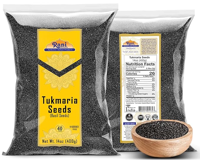 Rani Tukmaria (Holy Basil Seeds) 14oz (400g) Used for Falooda / Sabja Dessert, Spice & Ayurveda Herbal ~ All Natural | Gluten Friendly | NON-GMO | Kosher | Vegan | Indian Origin