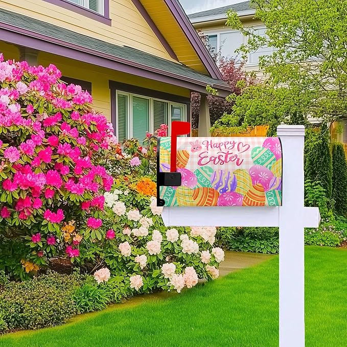 Easter Mailbox Covers Magnetic Standard Size 21x18 Inch - Colorful Eggs Mailbox Cover - for Outdoor Garden Decor