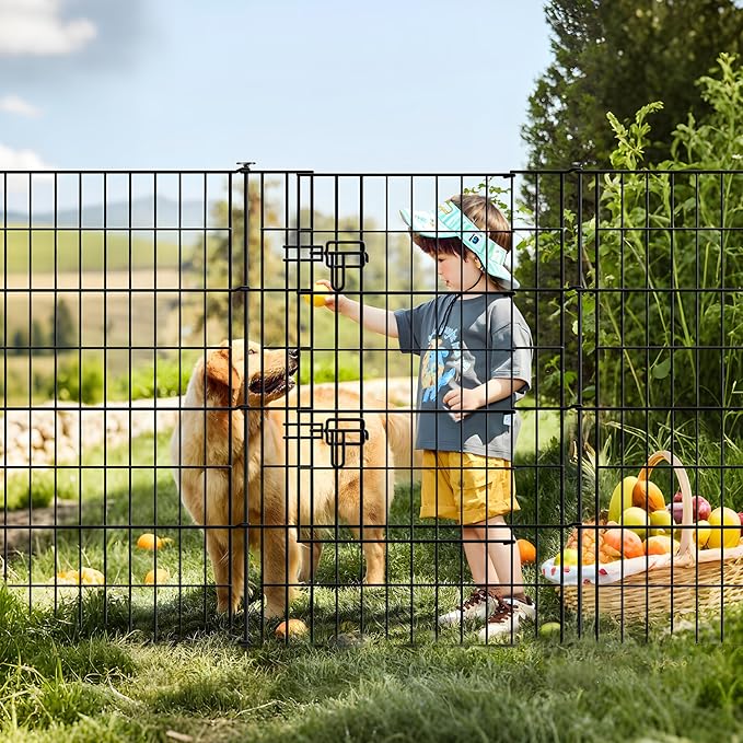 Metal Garden Fence 40 inch H x 28 inch W, 10 Panels (9 Panels + 1Gate), Total 23 ft, No Dig Fence Rustproof Animal Barrier Fencing for Dog, Rabbits, and Patio,Yard