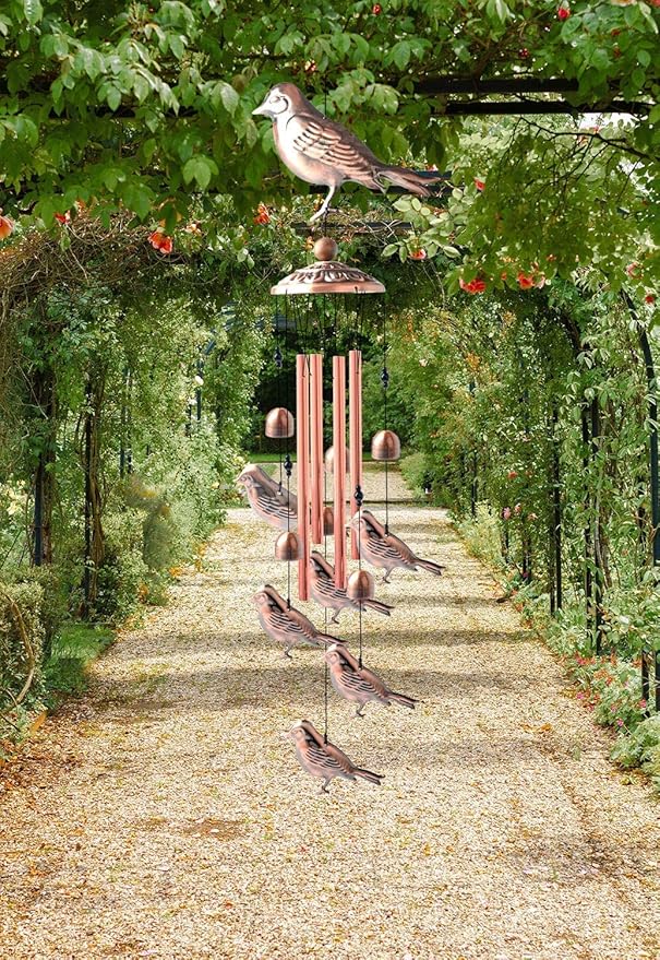 Bird Wind Chimes for Outside,33 inch Length Memorial Sparrow Wind Chime with 4 Large Aluminum Tubes & S Hook,Indoor Outdoor Decor Hanging Wind Catcher Bell for Home,Garden,Patio,Backyard,Porch