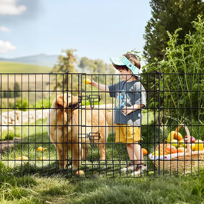 Metal Garden Fence 32 inch H x 28 inch W, 5 Panels (4 Panels + 1Gate), Total 11.6 ft, No Dig Fence Rustproof Animal Barrier Fencing for Dog, Rabbits, and Patio,Yard