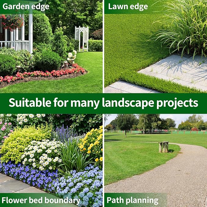 4 in x 50 Ft Garden Landscape Edging, No Dig Garden Edging Border Kit with 92 Pcs Spikes for Flower Bed Lawn Yard Grass Green