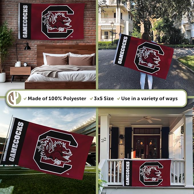 Desert Cactus University of South Carolina Flag Gamecocks USC Cocky Banners 100% Polyester Indoor Outdoor 3x5 feet Flags (Team Name)