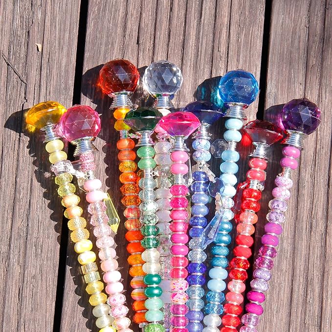 Exway 247 PCS DIY Fairy Wand Beaded Garden Stake Kits with Assortment Large Hole Beads 10 Crystal Stopper Top Threaded Rods and Sparkling Crystal Pendants for Outdoor Indoor Decor