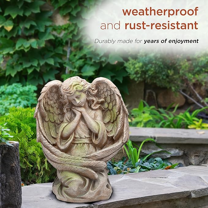Alpine Corporation 19" Tall Old World Guardian Angel Outdoor Garden Statue