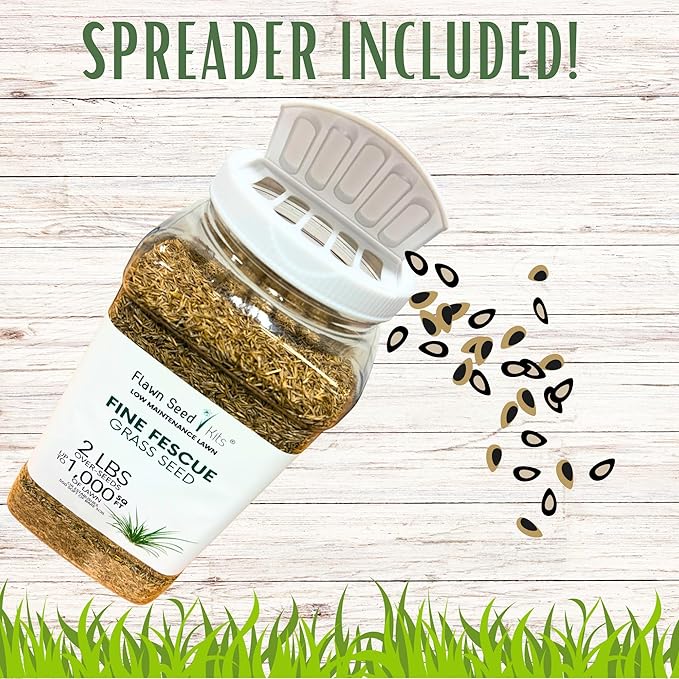 Flawn Seed Kits Mow Less Fine Fescue Grass Seed, Low Maintenance Lawn, Shake to Spread, 2 Lbs Covers up to 1000 Sqft