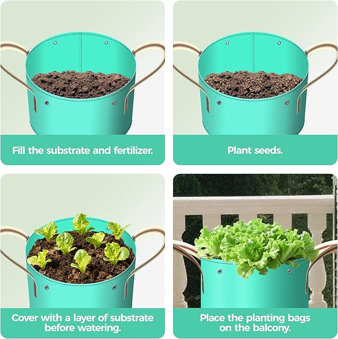 (BFCM Deal) 7 Pcs 15 Gallon Grow Bags, PE Garden Grow Bags for Plants with Branch-Binding Holes and Bottom Drain Holes, Ideal for Vegetables, Strawberries and Flowers