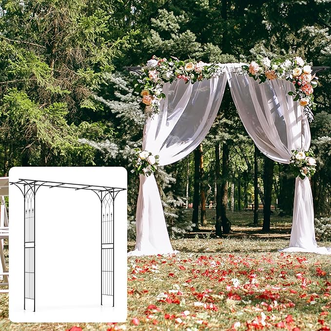 Happygrill 81” Garden Arbor, Metal Arch Archway for Climbing Plants, Outdoor Heavy-Duty Arch Trellis for Wedding Ceremony Party Backyard
