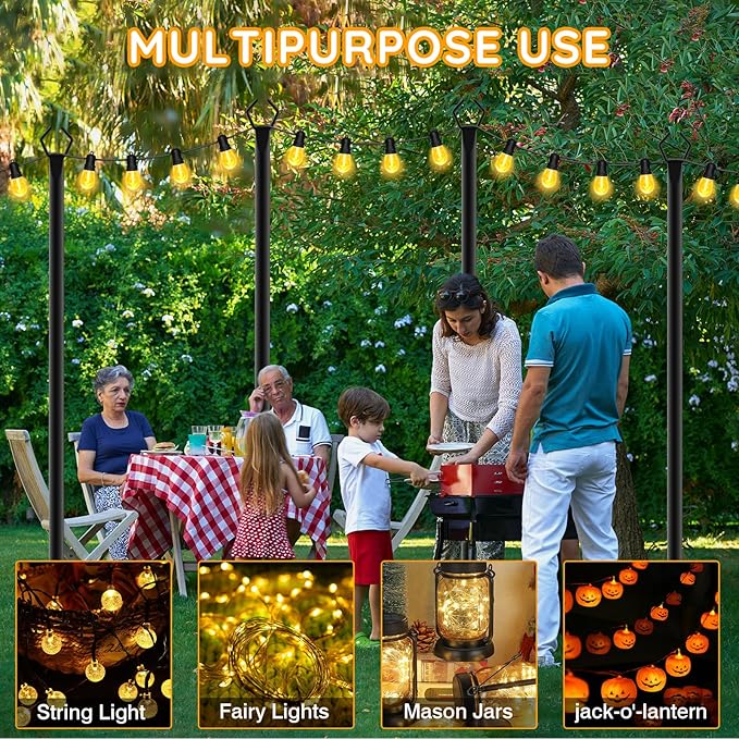 10 Pack String Light Poles,Poles for Outdoor String Lights 10 Ft Metal Poles with Fork for Outdoor String Lights,Outdoor Light Poles with Fork,Patio,Deck,Backyard