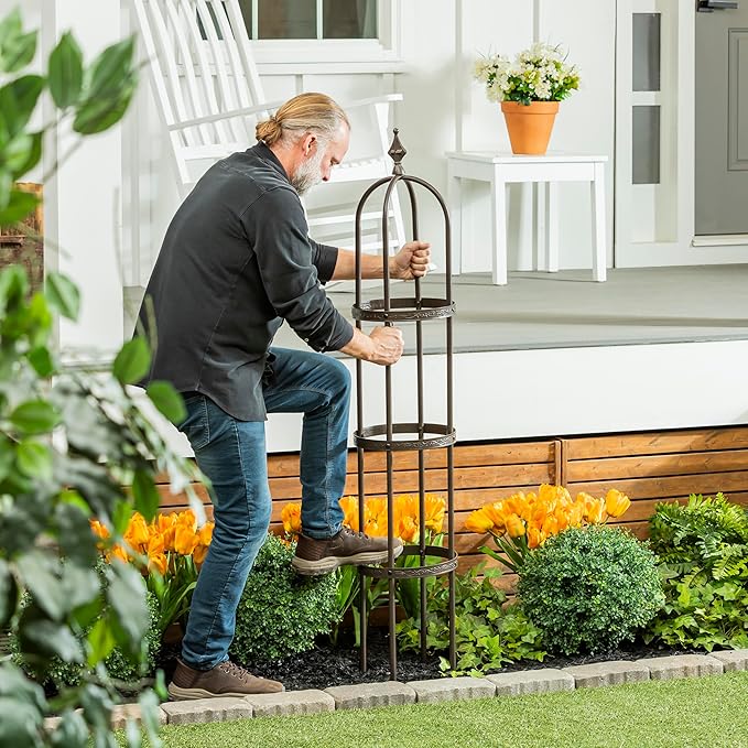 Evergreen Garden 5 ft Metal Garden Obelisk Trellis for Climbing Plants Vines, Clematis & Flowers | Outdoor & Indoor Plant Trellis for Potted Plants | Floral Pattern Arch Trellis (Antique Copper)