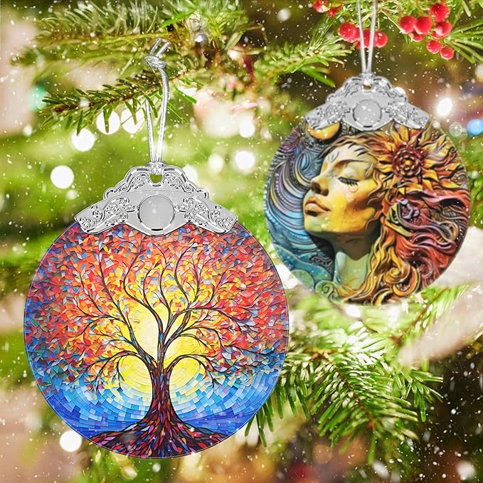 Tree of Life Christmas Ornament - Stained Glass Hanging Decor - Decoration for Christmas Tree - Gifts for Relatives and Friends