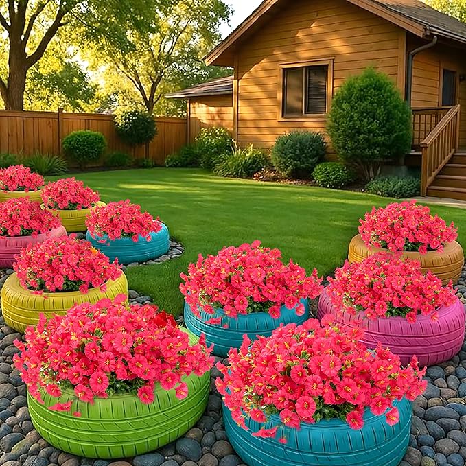 Artificial Flowers for Outdoor Indoor Garden Home Decoration, Faux Flower Daisy with Eucalyptus Leaves Fake Plants Greenery Boxwood Porch Patio, 12 Bundles