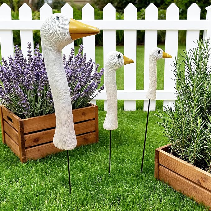 Mingzhang Garden Porch Goose Statues Decor 3PCS Goose Garden Stake Figurines for Outdoor Lawn Garden Yard Patio Decoration Housewarming Birthday Gifts for Women White