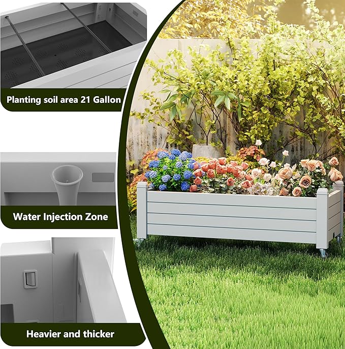 EasyUp Horticulture Garden Bed, Divisible Resin Planter Box for Backyard, Patio, Balcony, with 4 Legs and 4 Swivel Lockable Wheels(Ashen,43.31 * 17.72 * 17.56)