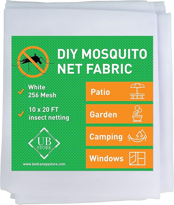 White DIY Mosquito Net Fabric | 10x20 FT Netting | Insect Cover for Garden, Patio, Outdoor & Windows | Multiple Sizes in Black, White & Green | Raised Bed Screen Mesh Barrier