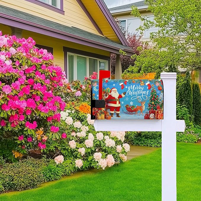Merry Christmas Mailbox Covers Magnetic Father Christmas Mailbox Cover Santa Claus Mail Box Wraps Magnetic Standard Size 21x18 inch for Outside Garden Yard Xmas Tree