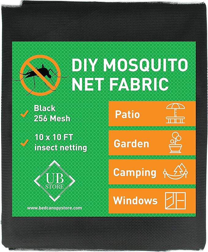 Black DIY Mosquito Net Fabric | 10x10 FT Netting | Insect Cover for Garden, Patio, Outdoor & Windows | Multiple Sizes in Black, White & Green | Raised Bed Screen Mesh Barrier