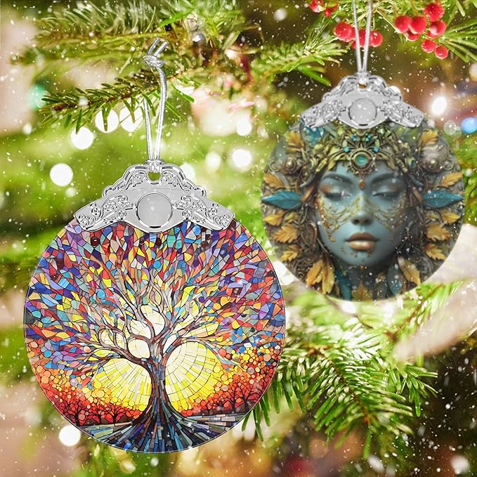 Tree of Life Decor - Stained Glass Christmas Ornament - Hanging Decoration for Tree - Gifts for Friends, Family