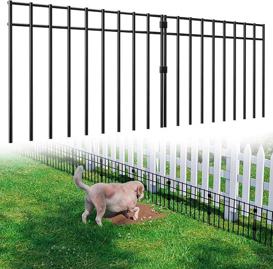 21 Pack - 17"x12" Animal Barrier Fence, 30Ft(L) No Dig Fence for Dogs with Strong Snap Connect, 4 Gauge Black Powder Coated Steel, Dog Rabbits Fence Barrier for Outdoor Landscaped Yard